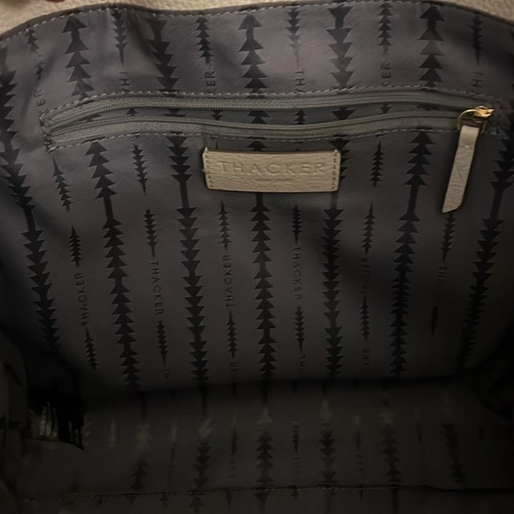 Thacker Eggshell Gold Terry Tote Work Bag Purse Cream Leather w/ Wallet - Picture 11 of 16